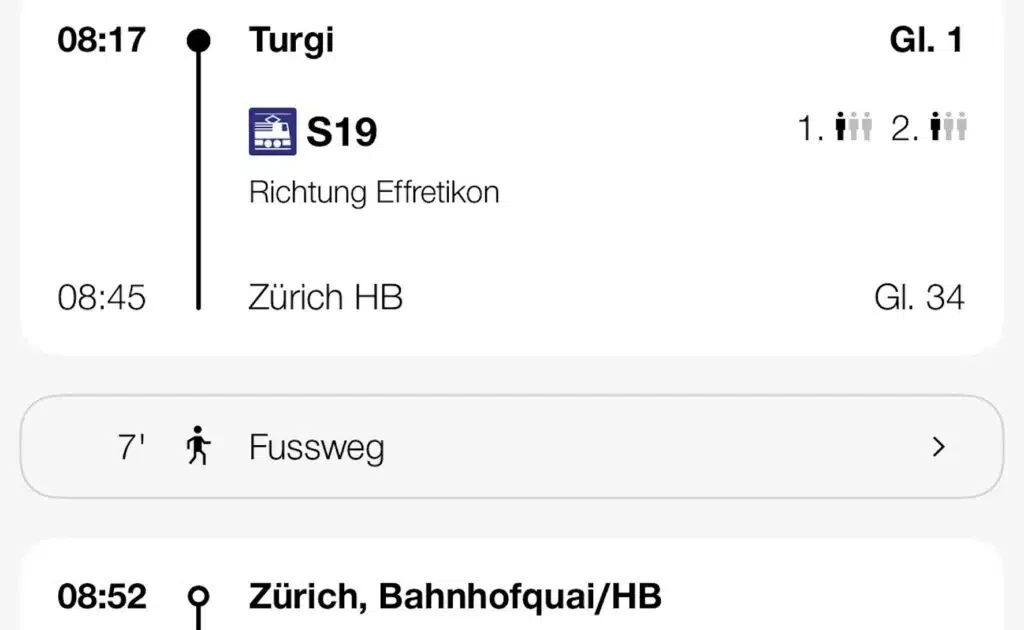 Ein SBB Fahrplan Ausschnitt