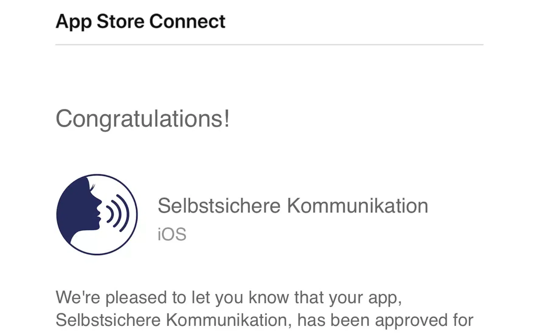 Bestätigung des App Stores, dass die App 